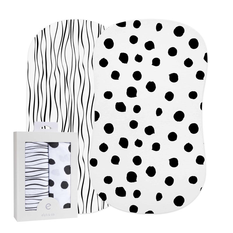 Ely's & Co. Bassinet Sheet Set 2 Pack 100% Jersey Cotton Black and White Abstract Stripes and Dots by Ely's & Co - Image 1